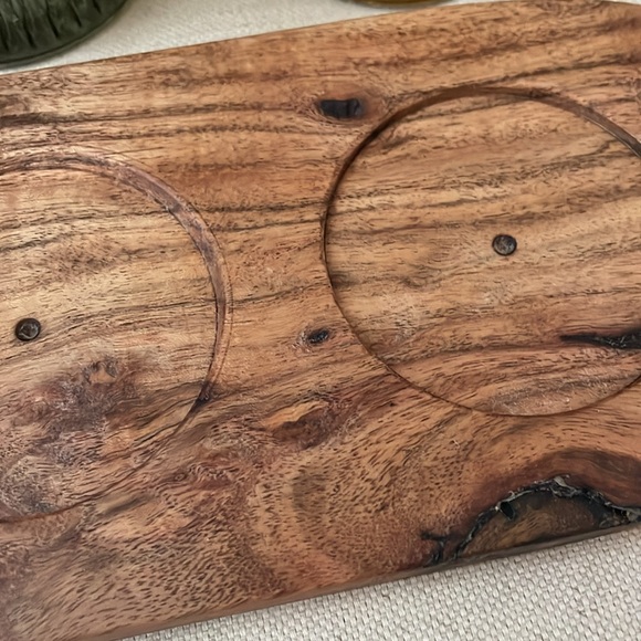 New! Artisan handmade hardwood oblong tray with 3 pressed glass vases - Picture 8 of 16